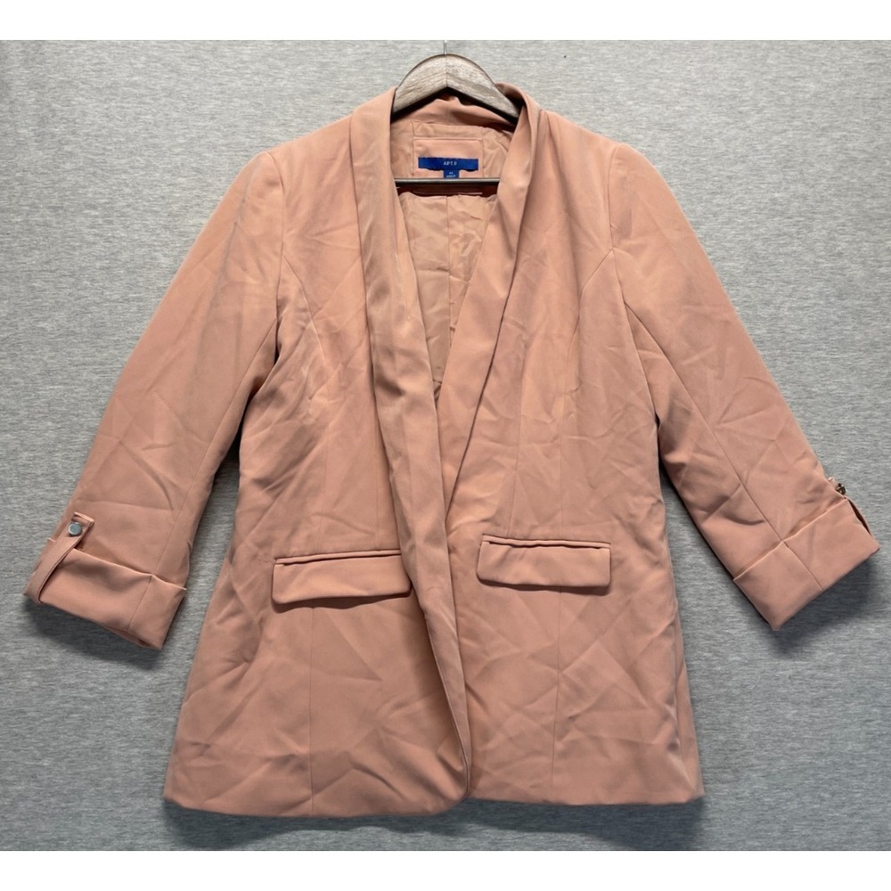 Apt. 9 Blazer Jacket Womens Medium Blush Pink Shawl Lapel Open Front Business